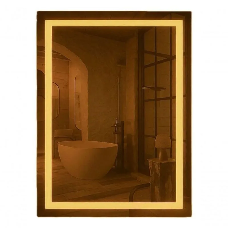 Espelho Retangular 40x60 Led Jateado Frontal Banheiro Touch Bivolt Quente-vertical