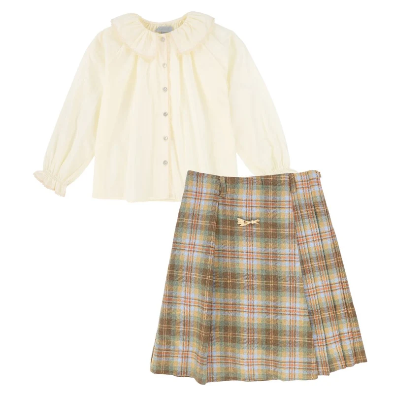 BACE COLLECTION CAMEL PLAID PLEAT SKIRT SET 3 / 12