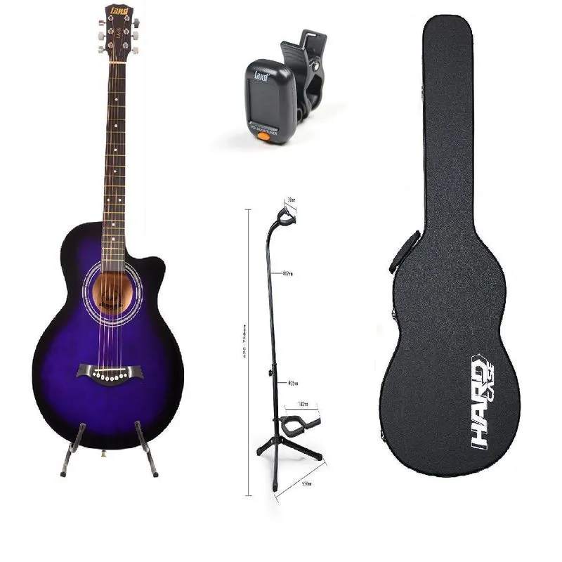 Kit Violão Land Aço Roxo La-39 Case Suporte De Chão Afinador
