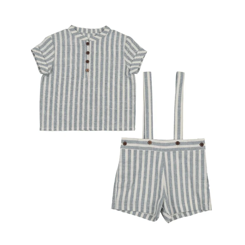 SWEET THREADS DUSTY BLUE STRIPED SHIRT SET [FINAL SALE] 18M
