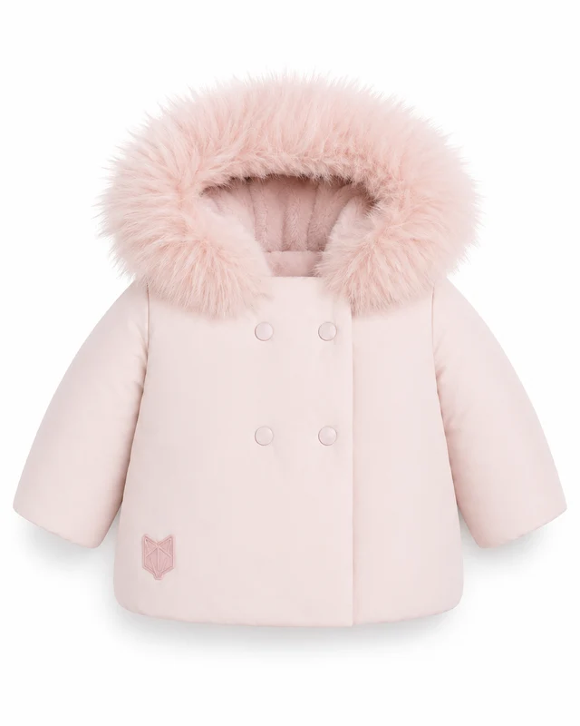 SCOTCH BONNET PINK FUR TRIM DOUBLE BREASTED PUFFER COAT 4