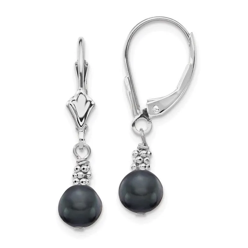 14k Ouro Branco 5-6mm Preto Semi-redondo Fwc Pearl Leverback Ea