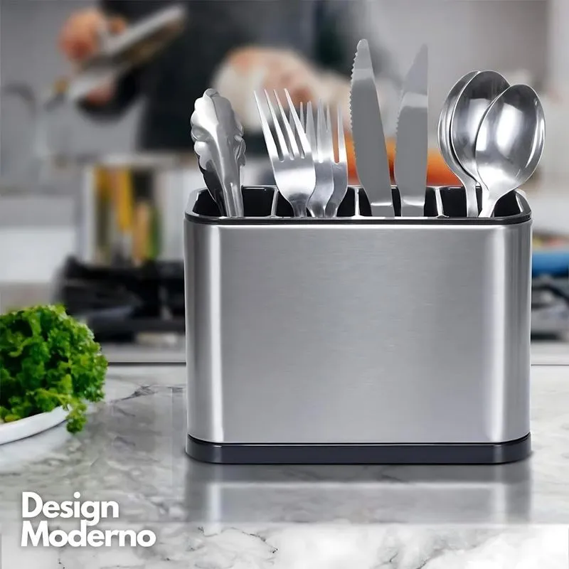 Dispenser Expositor Porta Talher Escorredor 4 Divisórias Aço Inox Escovado 316