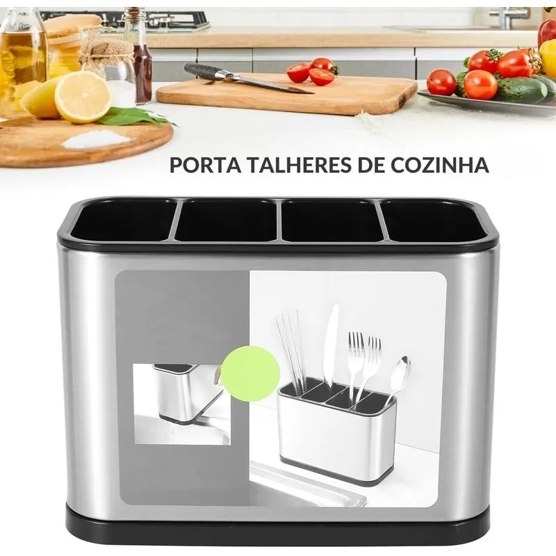 Super Escorredor Porta Talheres Pia Silver Inox Aço Inox 316 Antiferrugem18x13x8cm