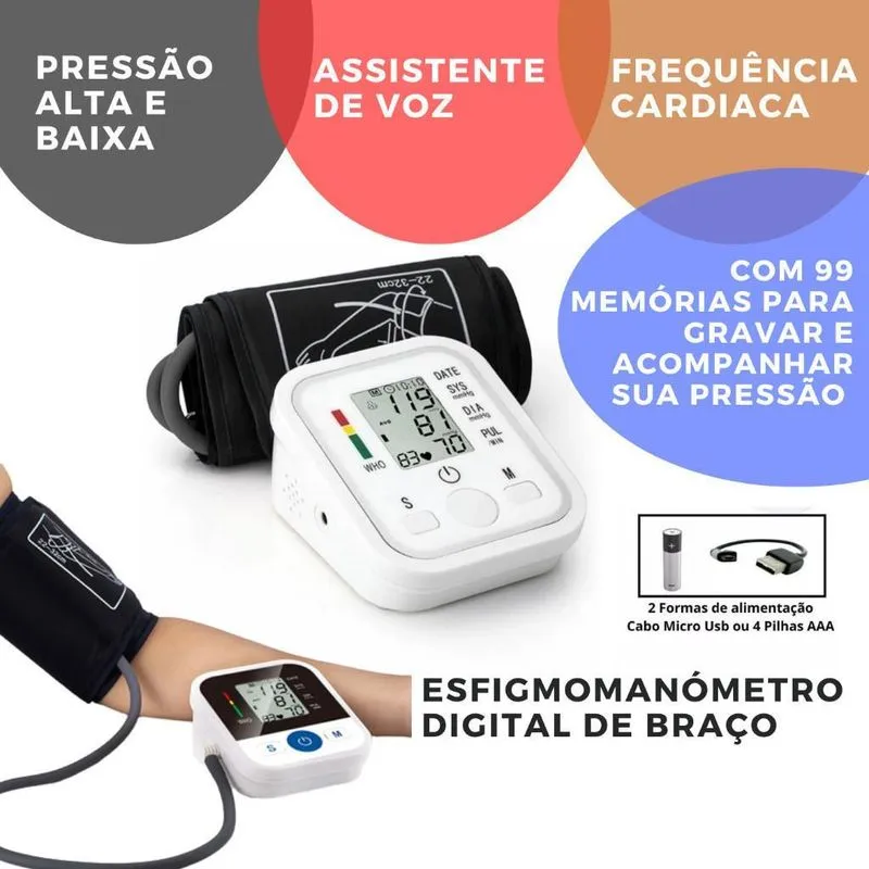 Super Monitor De Pressão Arterial De Braço Visor Digital Led