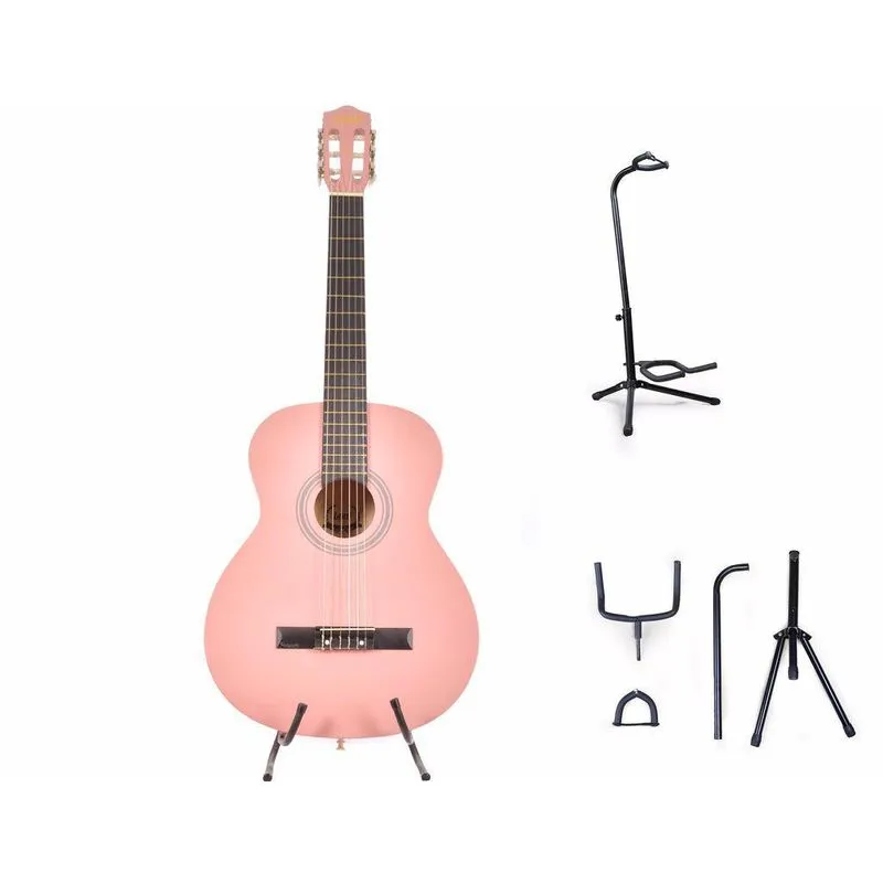 Kit Violão Land Acustic Nylon Rosa Ln30+suport De Chão Pec20