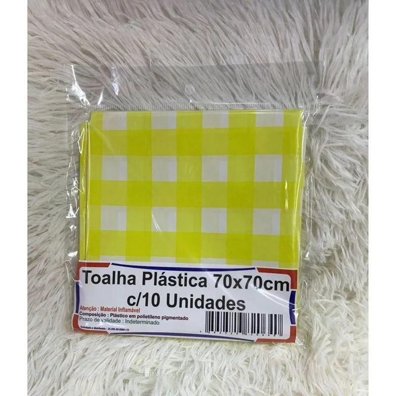 Kit 10 Toalha De Mesa Lisa Plástica 70x70cm Para Aniversário Festa Casamento Xadrez Amarelo