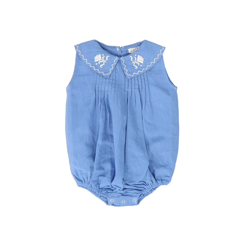 LALI KIDS BLUE EMBROIDERED COLLAR ROMPER [FINAL SALE] 18M