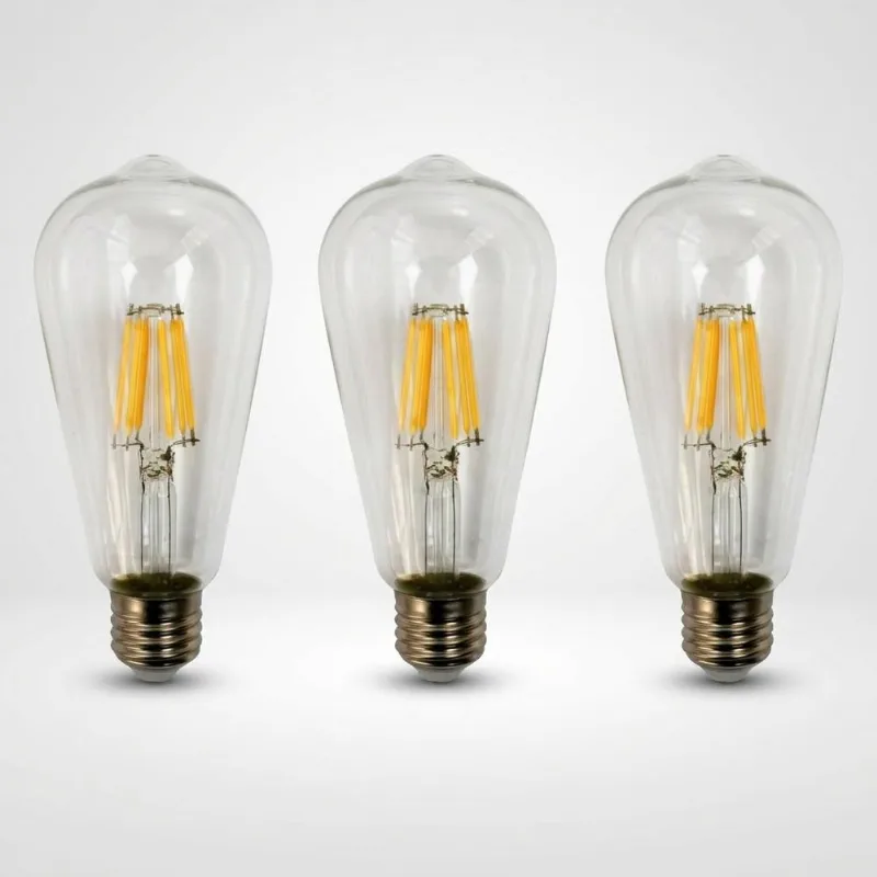 Pack x3 Foco Decorativo LED Tipo Pera Filamento Vintage 8W E27 Luz Cálida