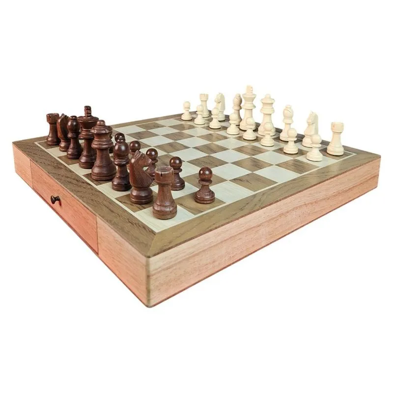 Jogo De Xadrez Em Madeira Mdf Com Gaveta Embutida