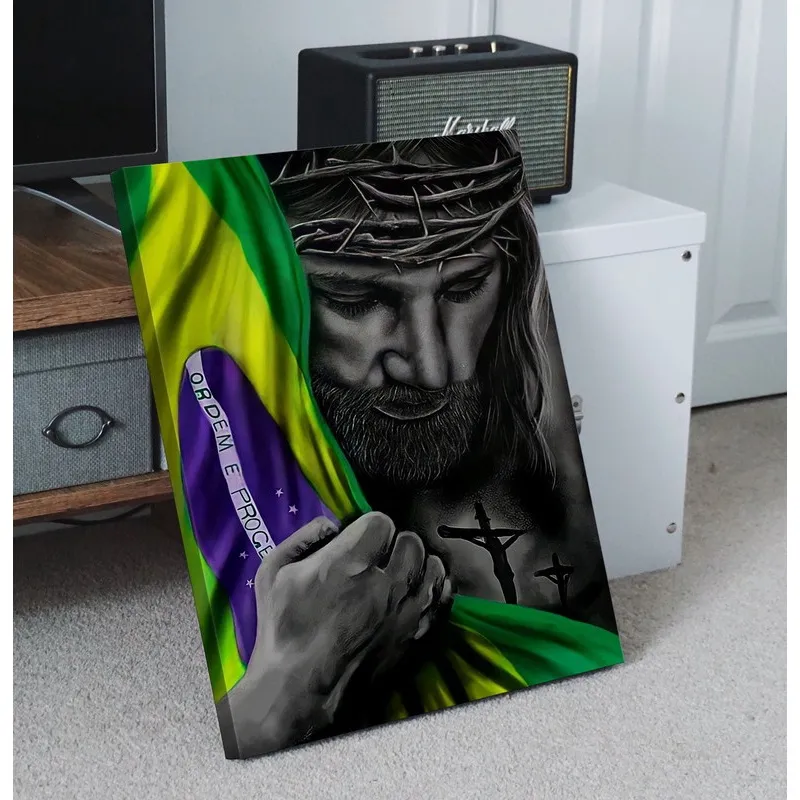 Quadro Decorativo Jesus Bandeira do Brasil