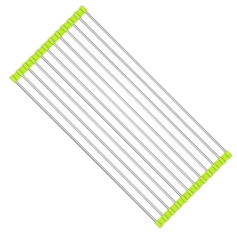 Escorredor Inox Multiuso Dobrável Portátil Bordas Silicone Non-slip Silicone Drain Rack®