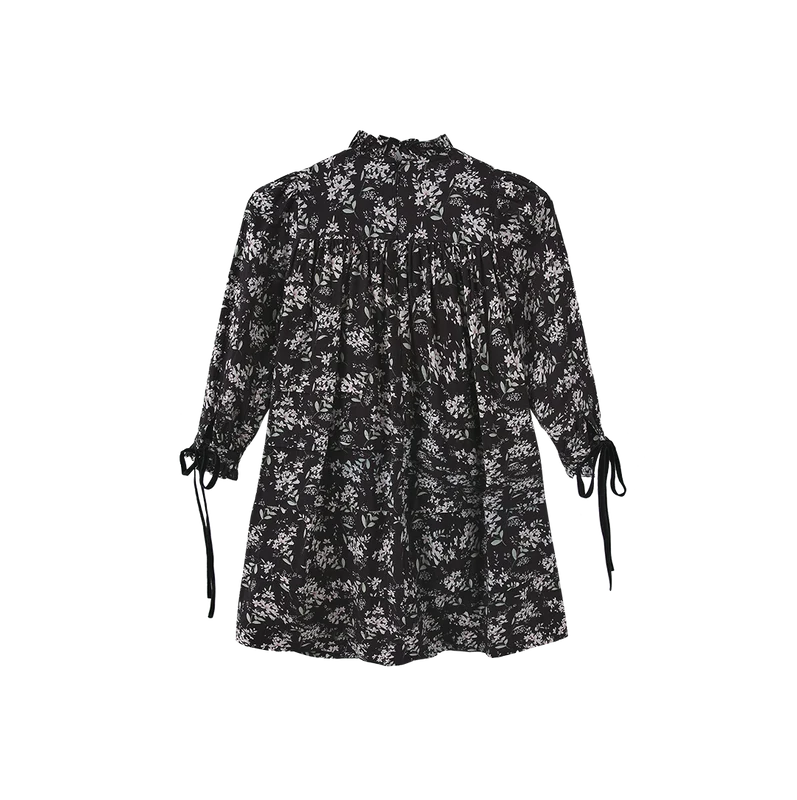 PAPILLON BLACK RUFFLE NECK FLORAL DRESS 6