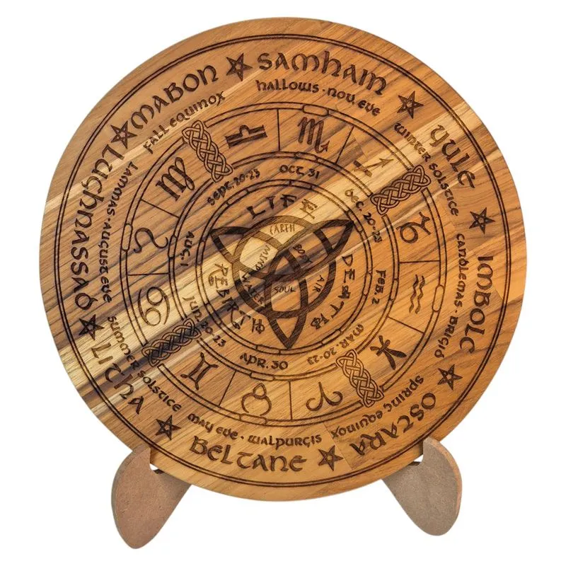 Tabuleiro Roda Do Ano Em Madeira Com Signos E Sabás Wicca