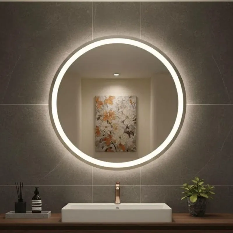 Espelho Redondo Gigante 120cm Led Jateado Frontal Touch Luxo Neutro