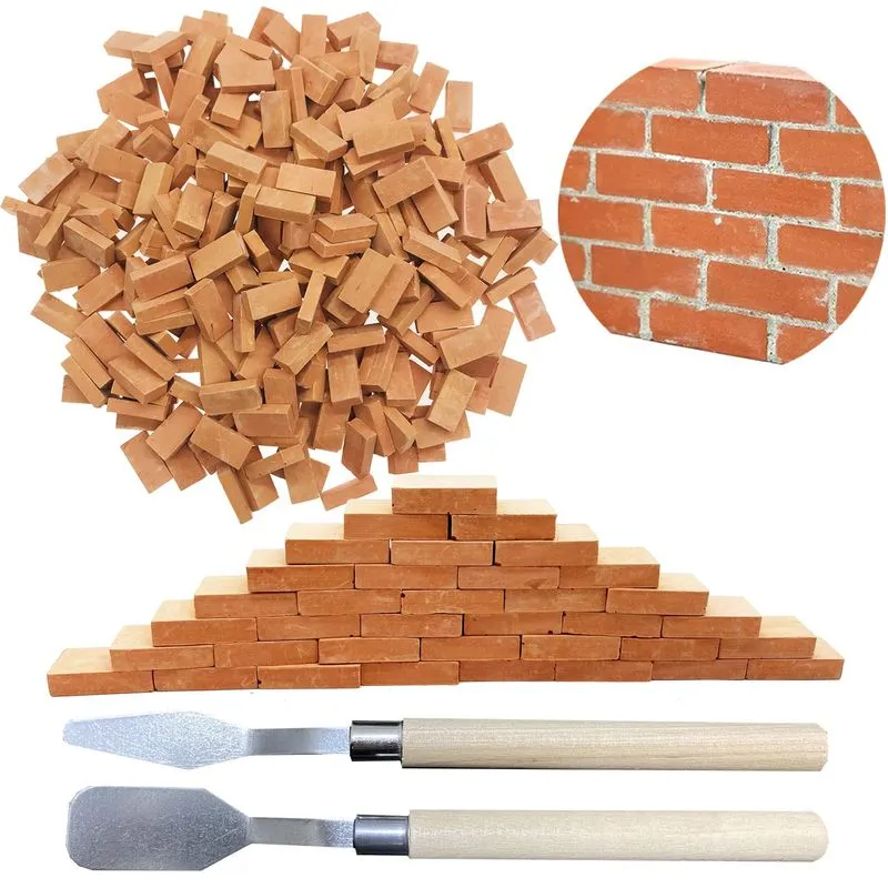 Tijolos De Parede Vermelhos Mini Bricks Woohome Em Escala 1:16 350 Unidades Com Raspador