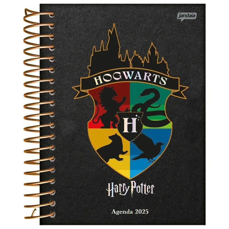 Agenda Diária 2025 Espiral Harry Potter Escudo Preto Jandaia