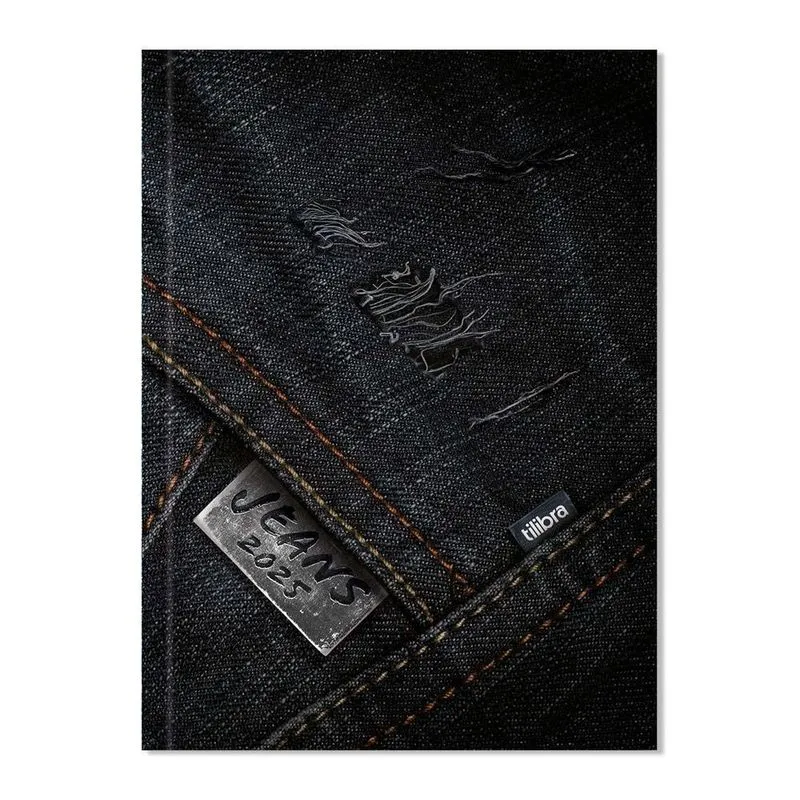Agenda 2025 Diária Costurada Jeans Preto Tilibra