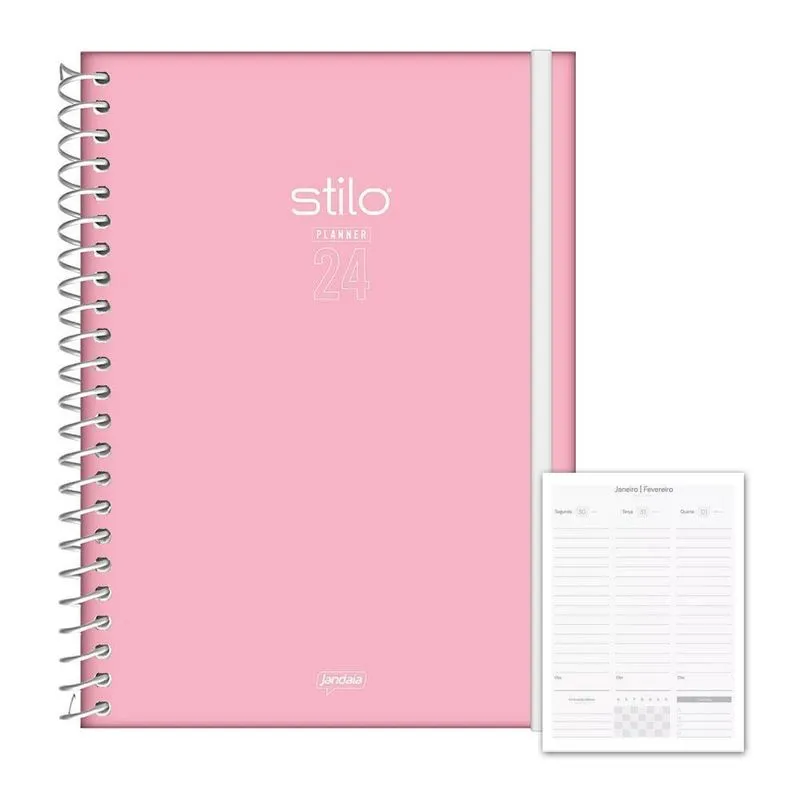 Agenda Planner 2024 Semanal 160fls Rosa Pastel Stilo Jandaia
