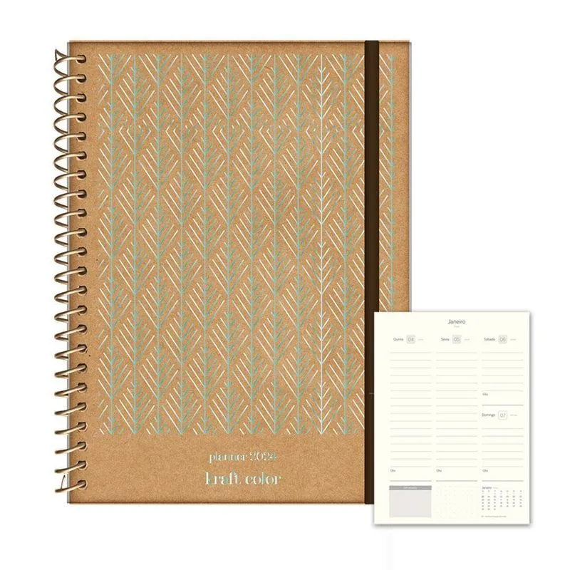 Agenda Planner 2024 160 Pag. Galhos Azul Kraft Color Jandaia