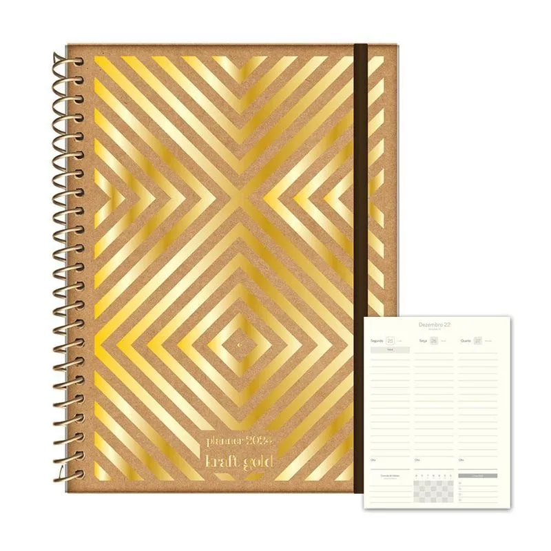 Agenda Planner 2024 160 Pag. Quadrados Kraft Gold Jandaia