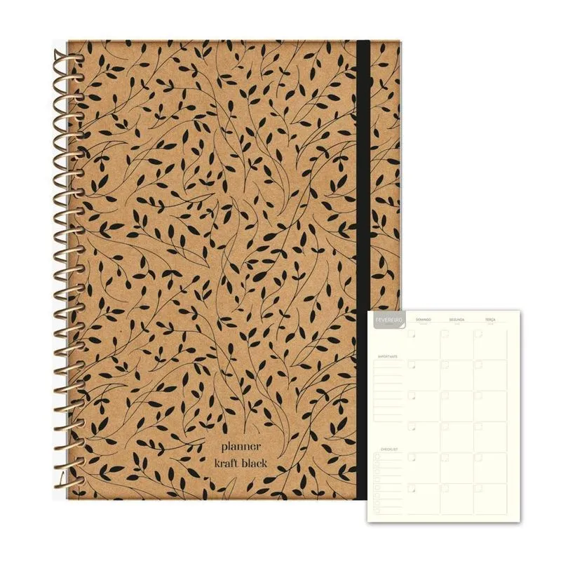 Agenda Planner 2024 160 Pag. Folhagem Kraft Black Jandaia