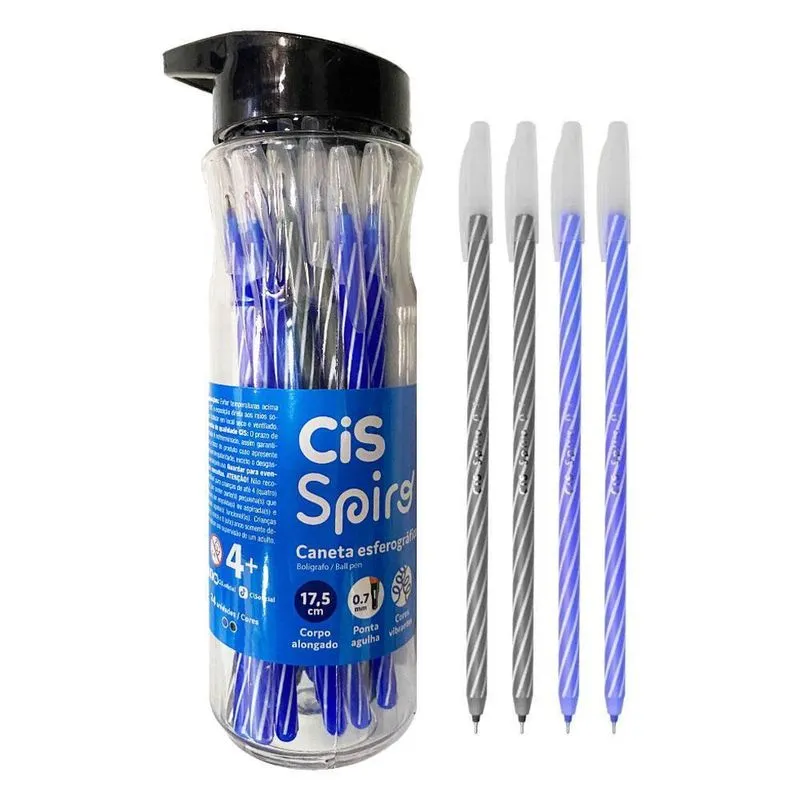 Caneta Spiro 0.7Mm Garrafa Com 24Und Cor Azul E Preta Cis