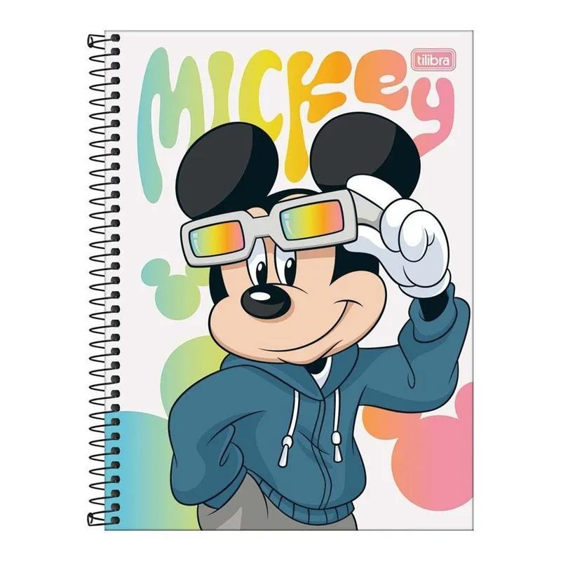 Caderno Univ 1 Matéria 80Fls Mickey Real Life Branco Tilibra