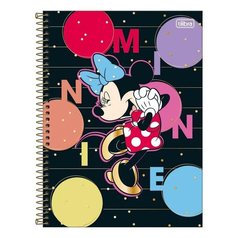 Caderno Univ 12 Matérias 192Fls Minnie Mouse Preto Tilibra