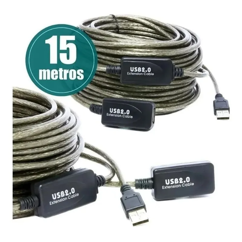 Cabo Extensor USB 2.0 Amplificado Ativo Macho x Fêmea 15 Mts