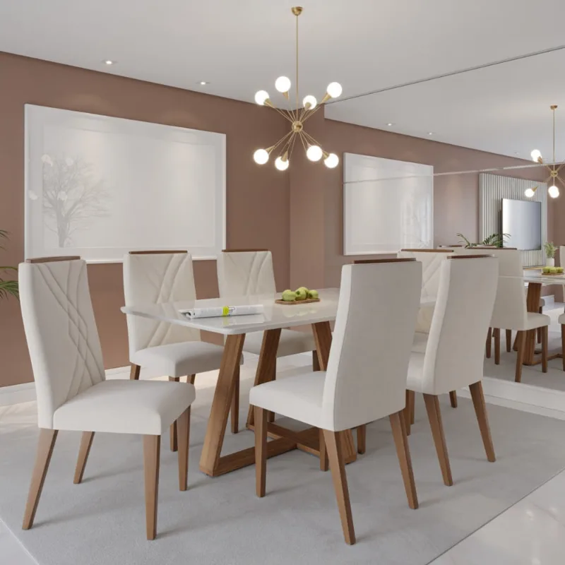 Comedor 6 Sillas Pazart Muebles Megan Off White & Vidrio