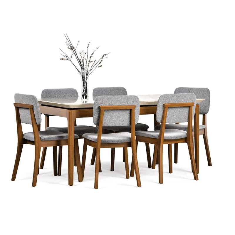 Comedor 6 Sillas Madera Pazart Muebles Bouclé Gris Claro