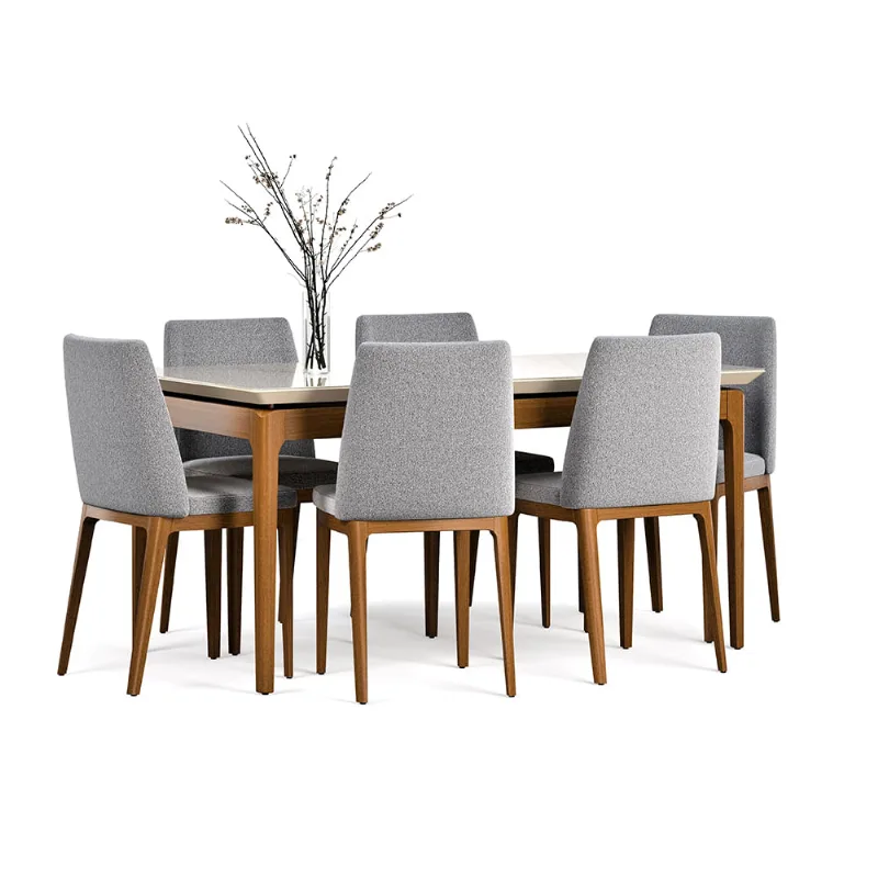 Comedor 6 Sillas Madera Pazart Muebles City Bouclé Gris Claro