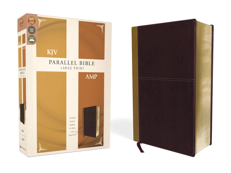 KJV, Amplified, Parallel Bible, Large Print, Leathersoft, Tan/Burgundy, Red Letter: Two Bible Versions Together for Study and Comparison Hardback