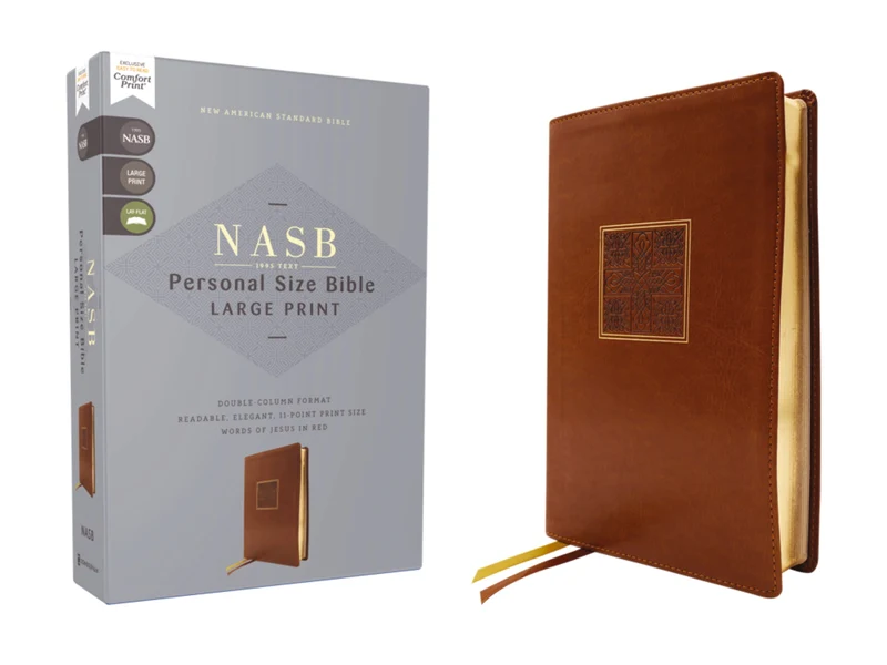 NASB, Personal Size Bible, Large Print, Leathersoft, Brown, Red Letter, 1995 Text, Comfort Print Hardback
