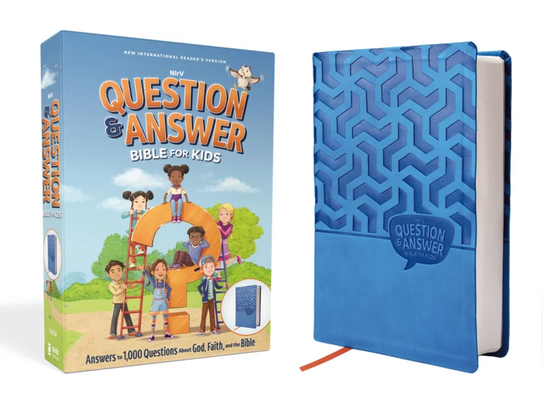 NIrV, Question and Answer Bible for Kids, Leathersoft, Blue, Comfort Print: Answers to 1,000 Questions Kids Ask About God, Faith, and the Bible Hardback