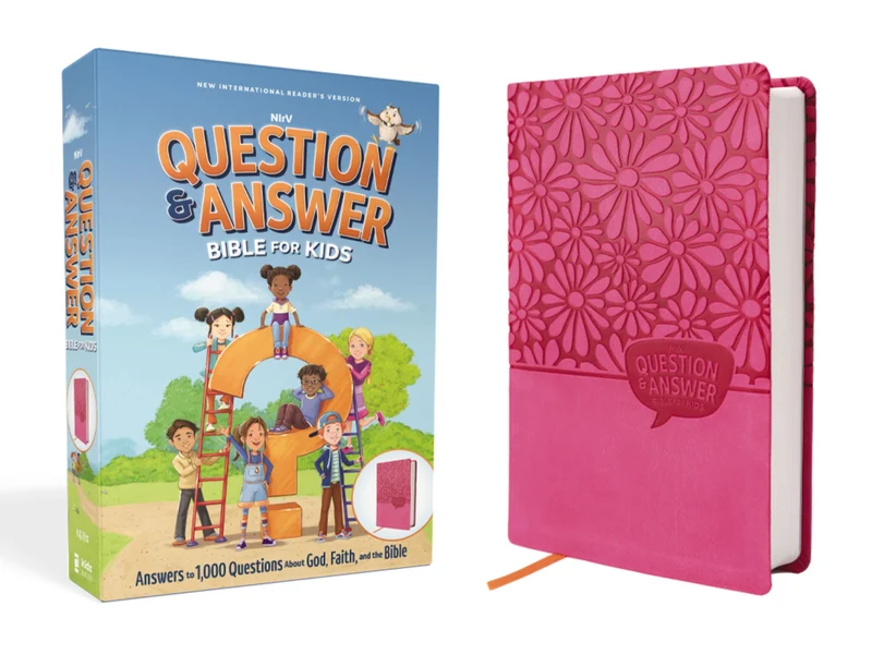 NIrV, Question and Answer Bible for Kids, Leathersoft, Pink, Comfort Print: Answers to 1,000 Questions Kids Ask About God, Faith, and the Bible Hardback