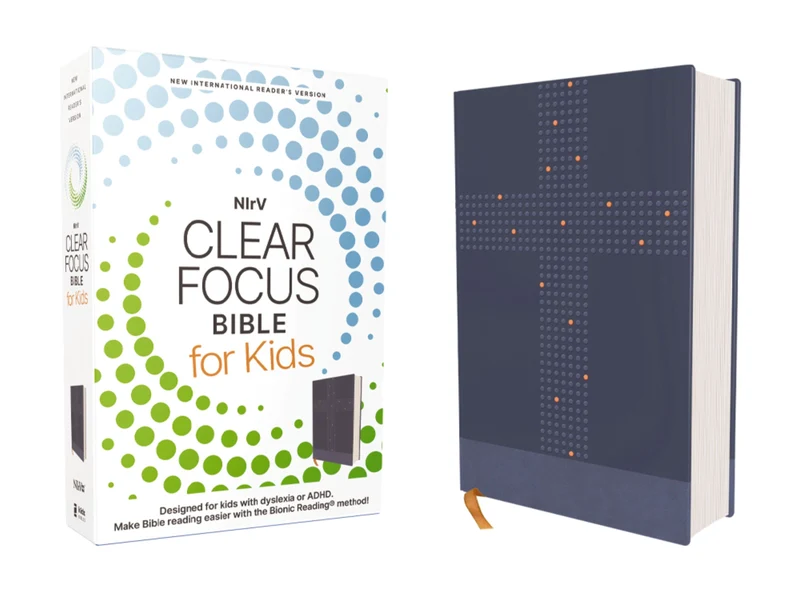 NIrV, Clear Focus Bible for Kids (Help Kids with ADHD or Dyslexia Read with Confidence), Leathersoft, Blue Hardback