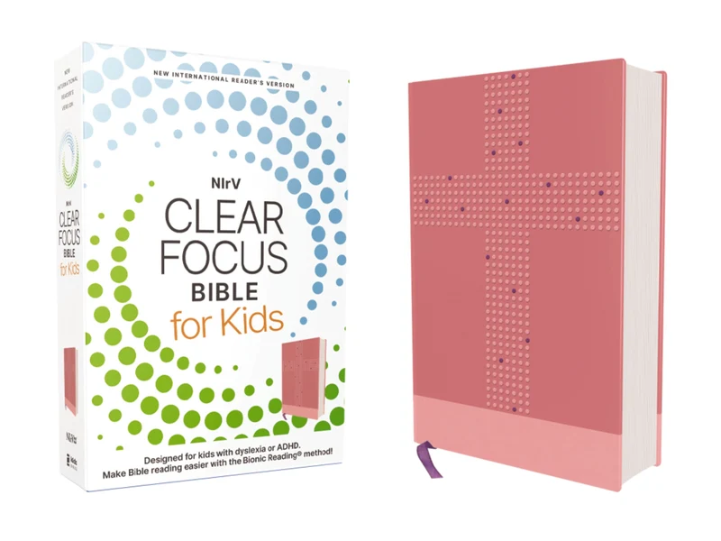 NIrV, Clear Focus Bible for Kids (Help Kids with ADHD or Dyslexia Read with Confidence), Leathersoft, Pink Hardback