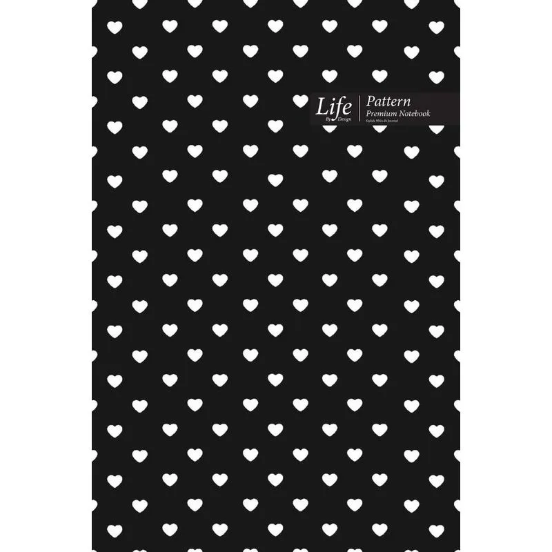 Hearts Pattern Composition Notebook, Dotted Lines, Wide Ruled Medium Size 6 x 9 Inch (A5), 144 Sheets Black Cover