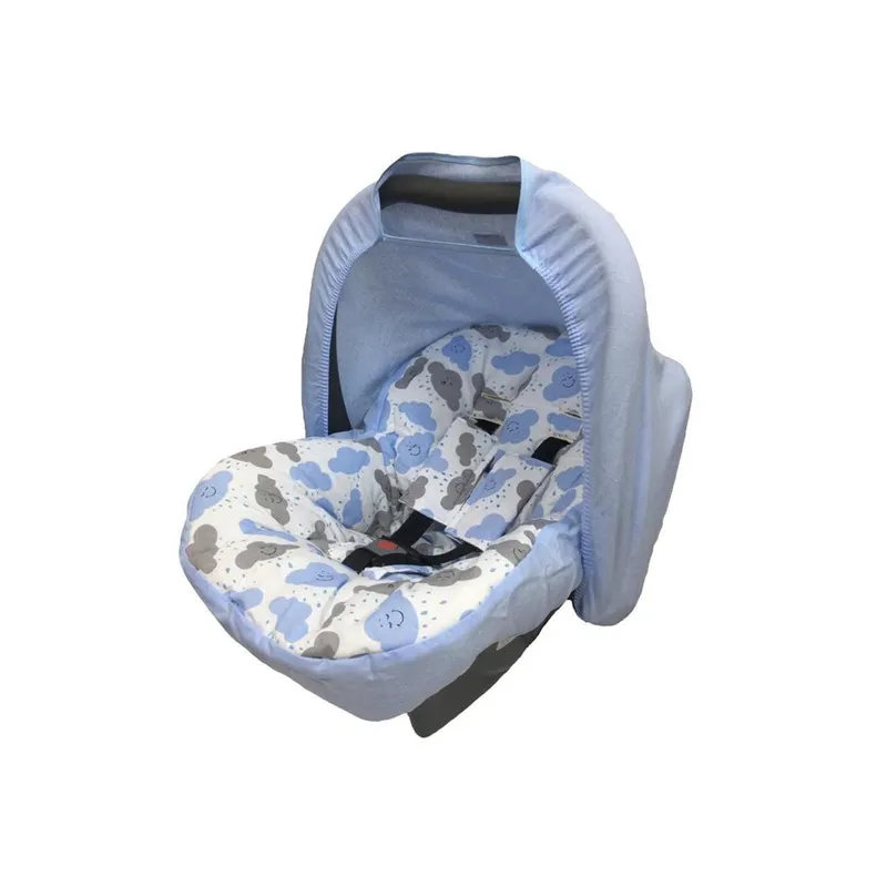 Capa E Capota Para Bebê Conforto Com Protetor De Cinto Azul