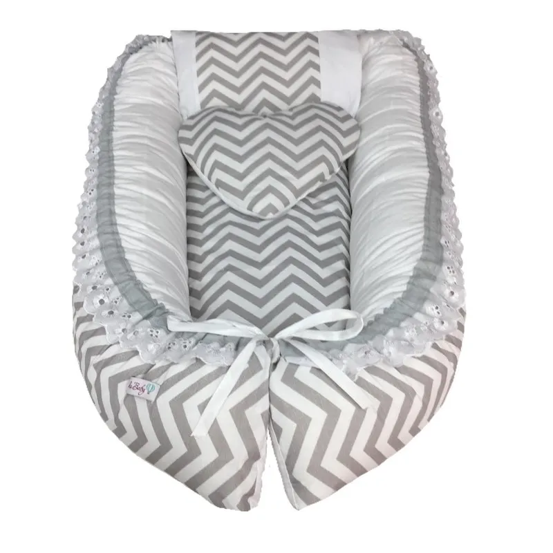 Ninho Para Bebê Chevron Cinza E Branco