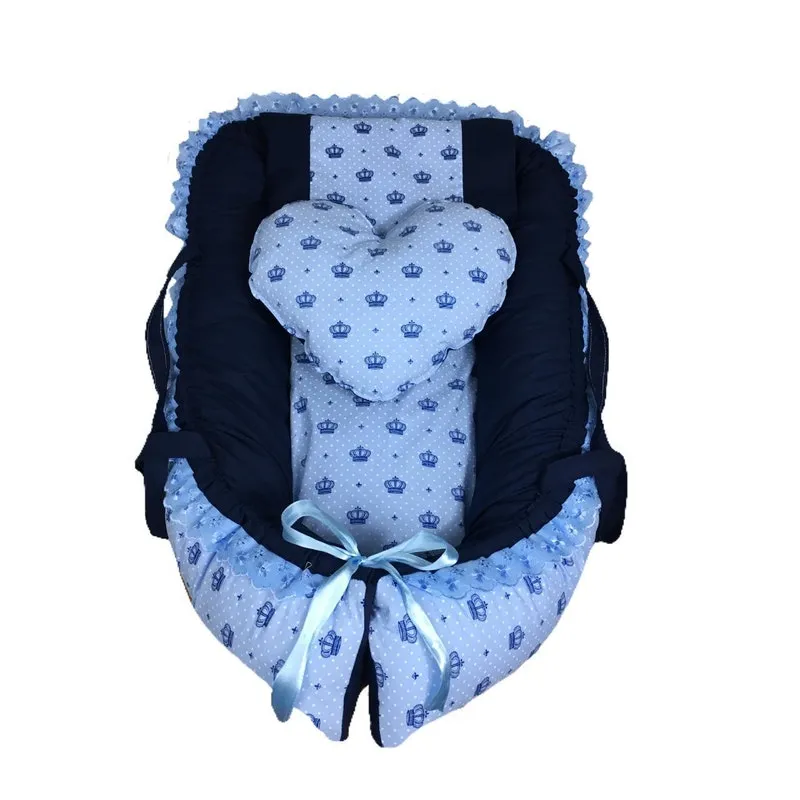 Ninho Para Bebê Coroa Azul Com Marinho Com Alça- Lika Baby