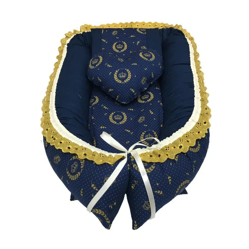 Ninho Para Bebê Coroa Dourada/ Azul Marinho - Lika Baby