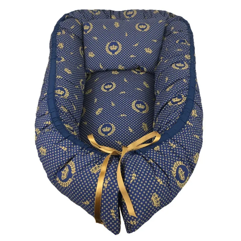 Ninho Para Bebê First Azul Marinho/coroas Dourado Lika Baby