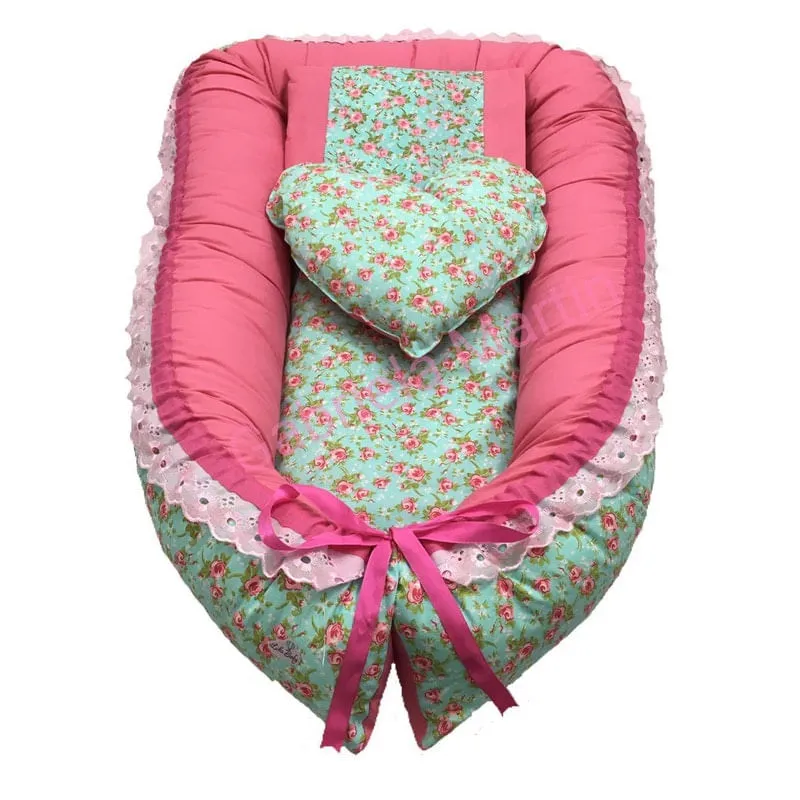 Ninho Para Bebê Floral Turquesa E Pink - Lika Baby