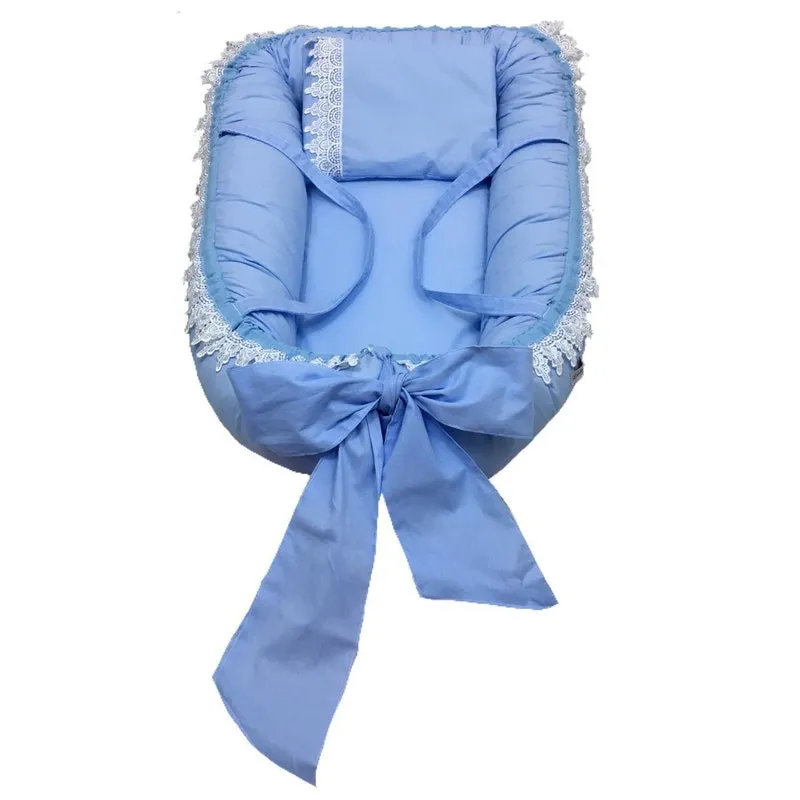 Ninho Para Bebê Guipir Com Laço Azul Com Alça Lika Baby