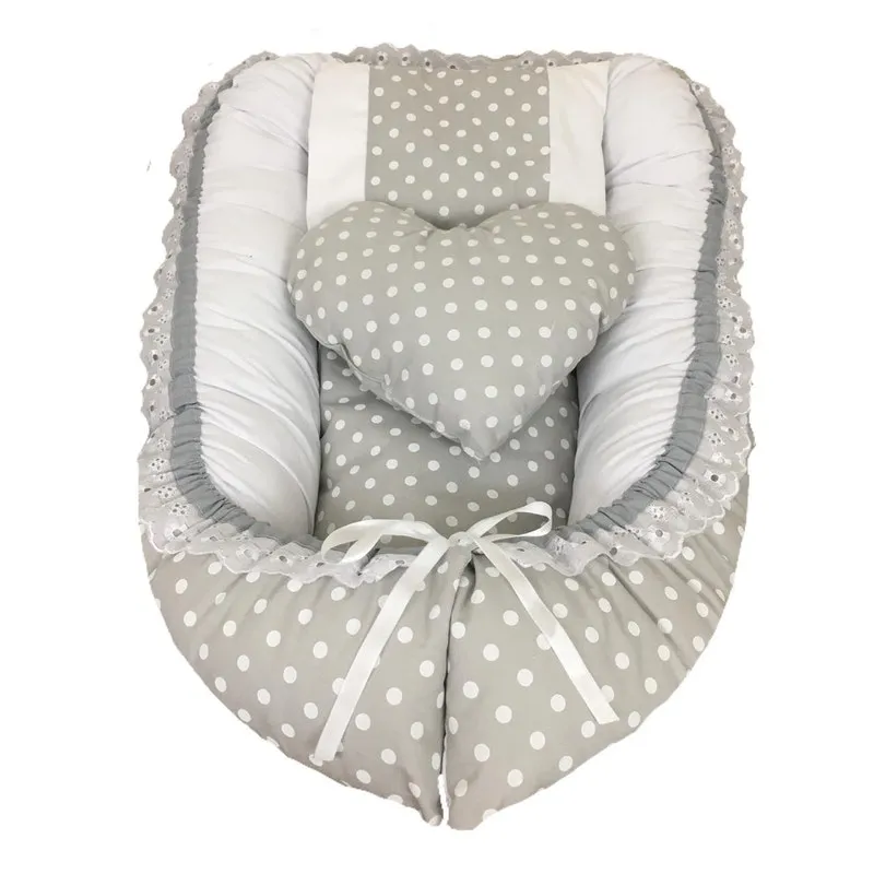 Ninho Para Bebê Poá Cinza E Branco - Lika Baby