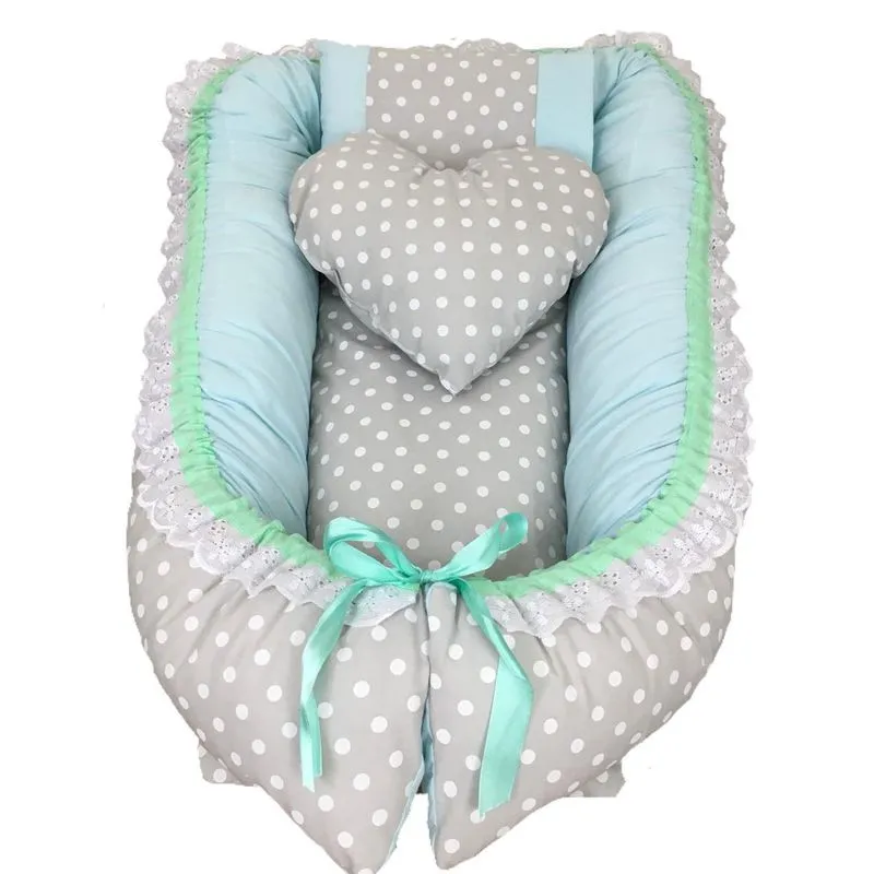 Ninho Para Bebê Poá Cinza E Verde - Lika Baby