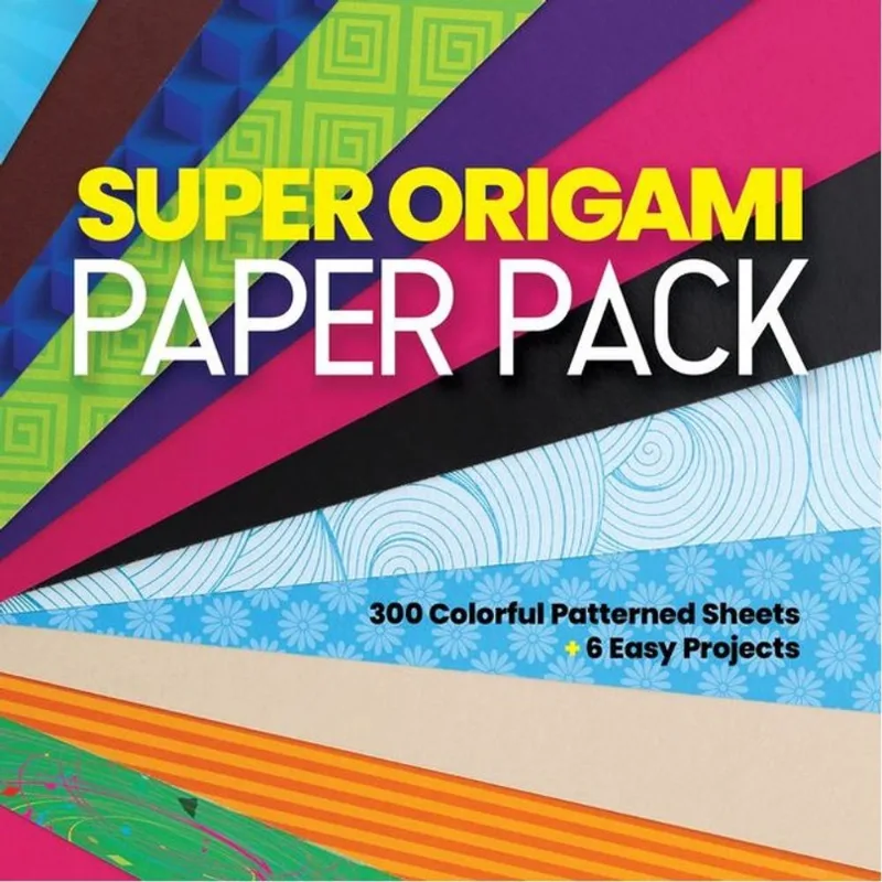 SUPER ORIGAMI PAPER PACK - 300 COLORFUL PATTERNED SHEETS + 6 EASY PROJECTS